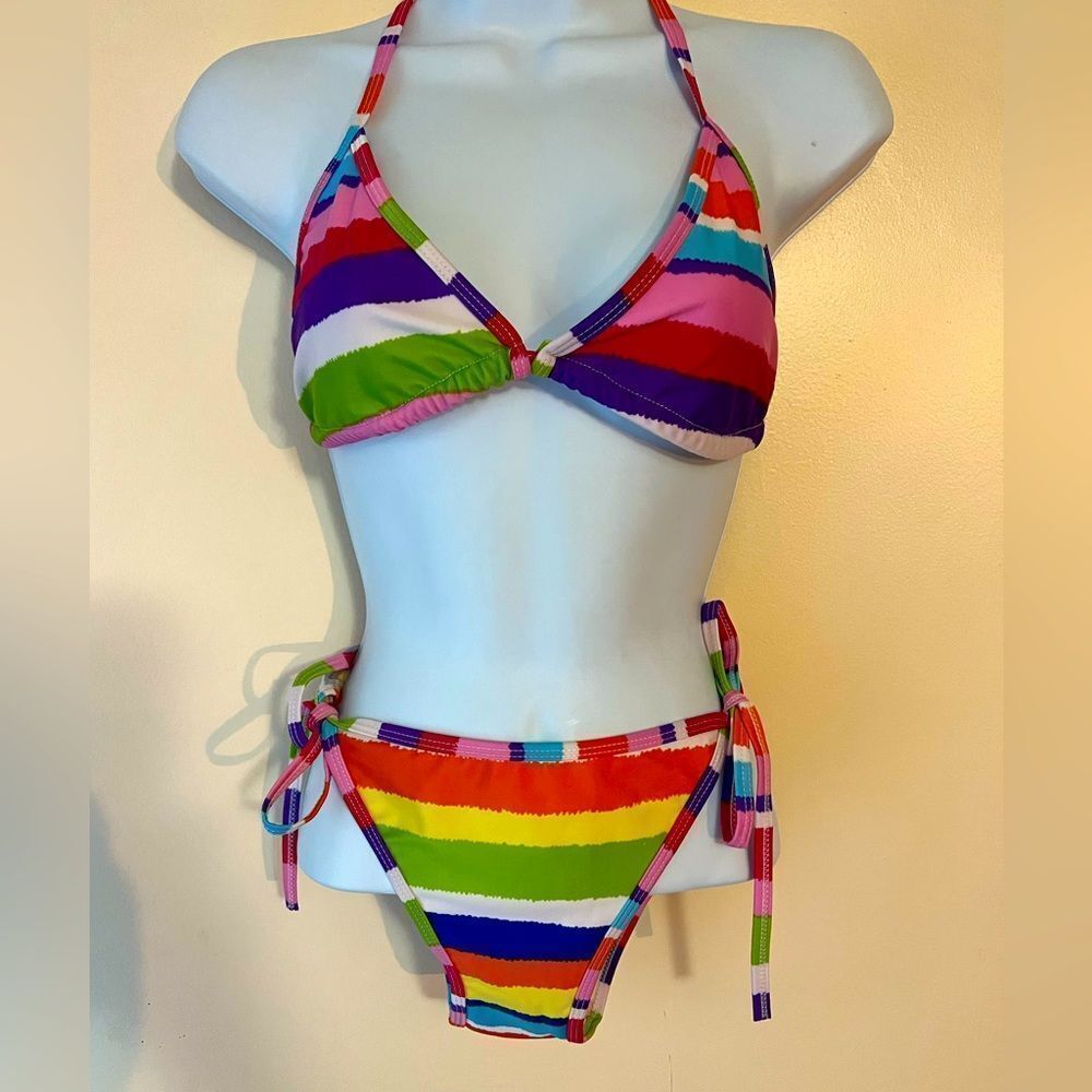 Rainbow Stripes String Bikini Sz OS